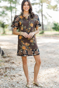 Worth Every Smile Brown Brocade Dress