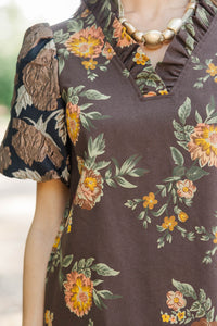Worth Every Smile Brown Brocade Dress