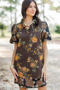 Worth Every Smile Brown Brocade Dress