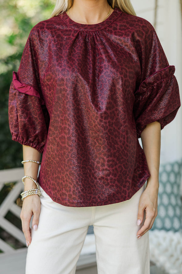Next Best Thing Burgundy Leopard Blouse