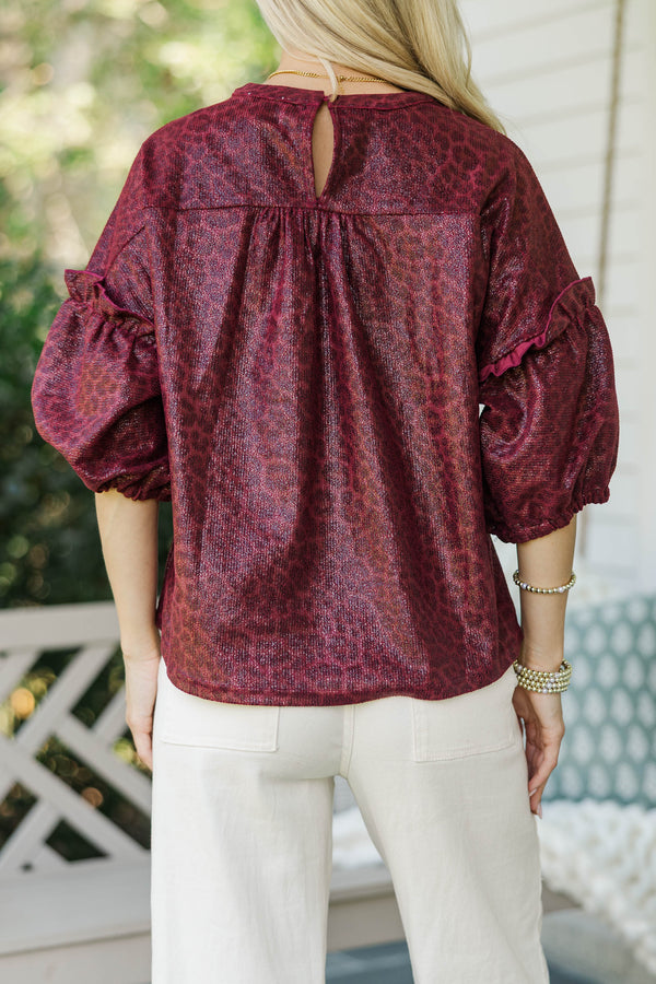 Next Best Thing Burgundy Leopard Blouse