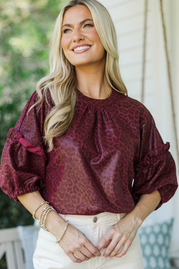 Next Best Thing Burgundy Leopard Blouse