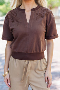 Daily Reset Brown Short Sleeve Top