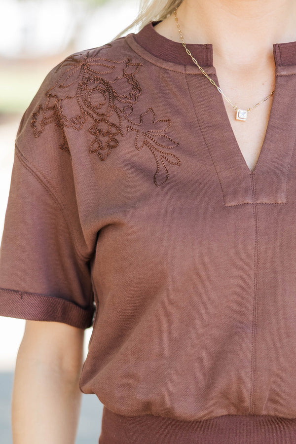 Daily Reset Brown Short Sleeve Top