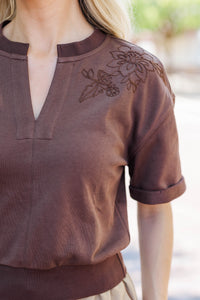 Daily Reset Brown Short Sleeve Top