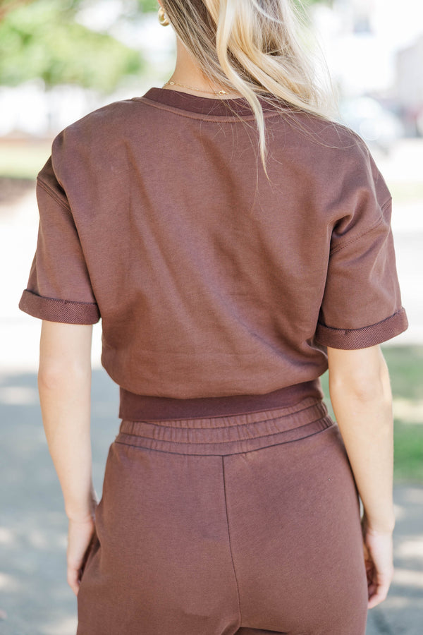 Daily Reset Brown Short Sleeve Top