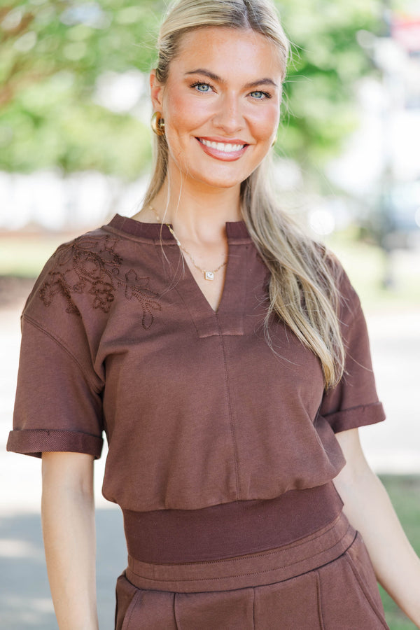 Daily Reset Brown Short Sleeve Top
