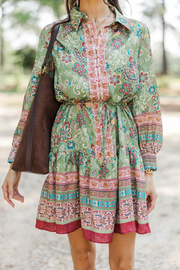 Boarding Pass Olive Floral Dress