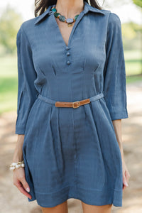 Country Morning Blue Belted Dress