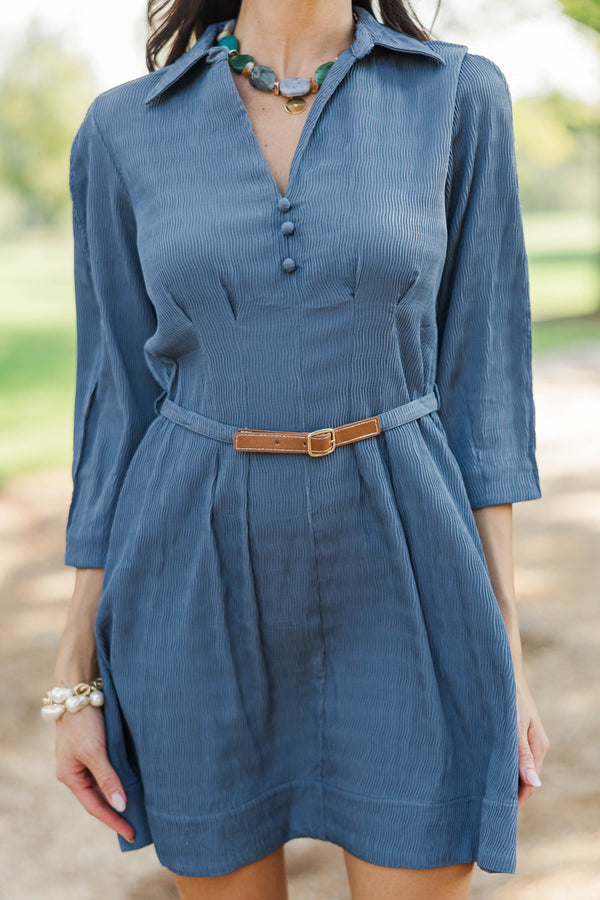 Country Morning Blue Belted Dress