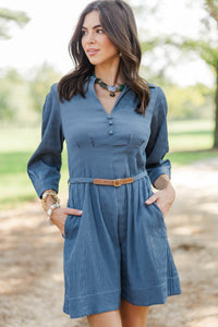 Country Morning Blue Belted Dress