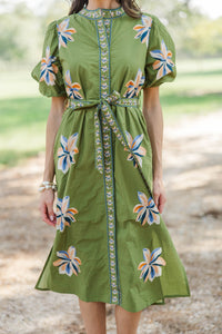 THML: Style Notes Green Floral Midi Dress
