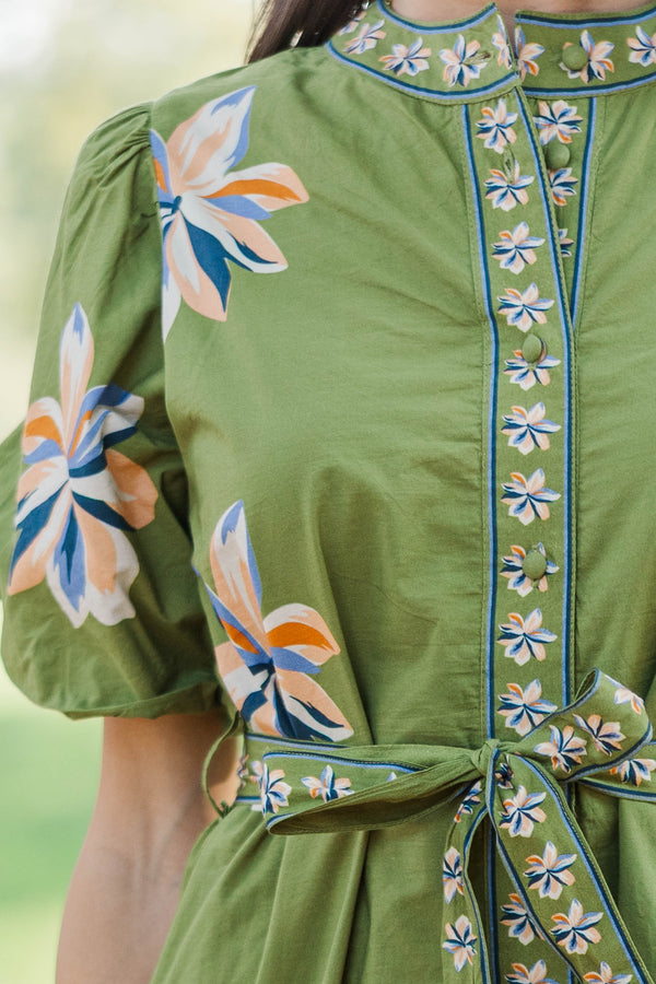 THML: Style Notes Green Floral Midi Dress