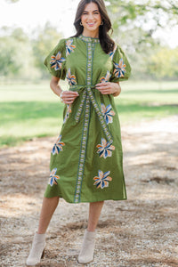 THML: Style Notes Green Floral Midi Dress