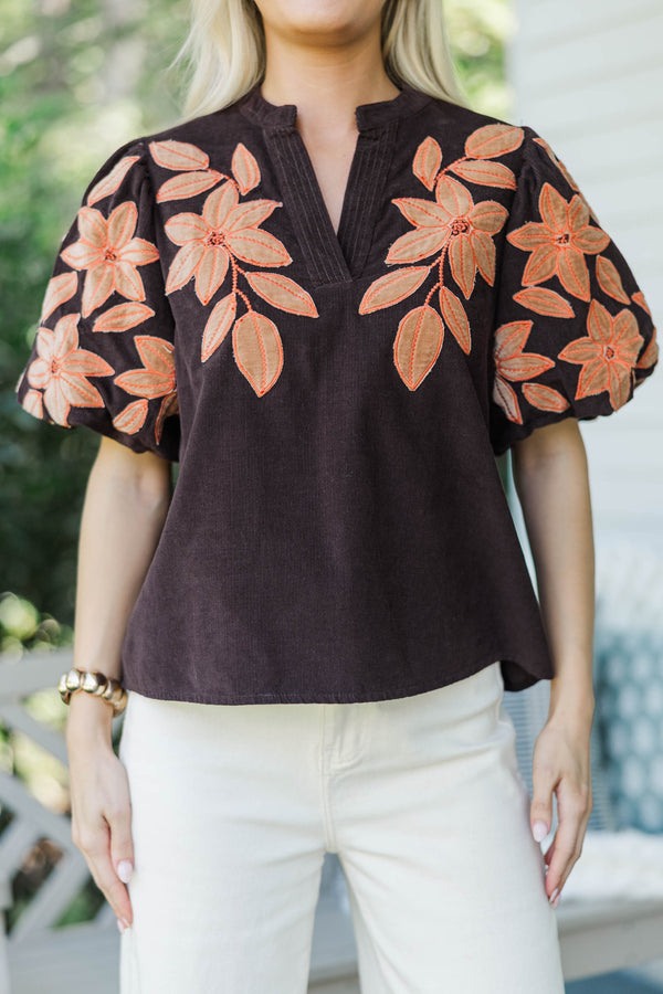 THML: Wear Everywhere Brown Floral Blouse
