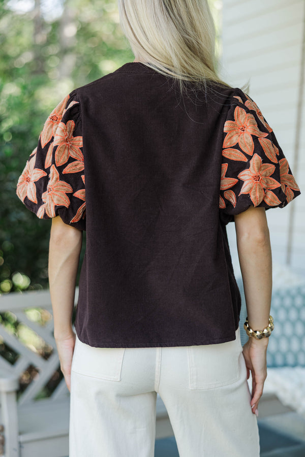 THML: Wear Everywhere Brown Floral Blouse