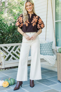THML: Wear Everywhere Brown Floral Blouse