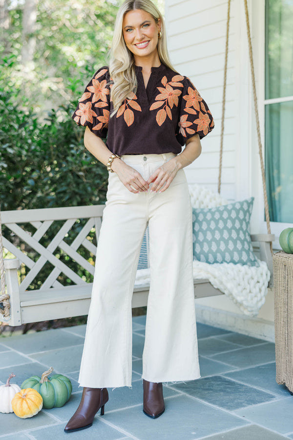 THML: Wear Everywhere Brown Floral Blouse