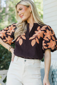 THML: Wear Everywhere Brown Floral Blouse