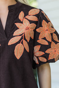 THML: Wear Everywhere Brown Floral Blouse