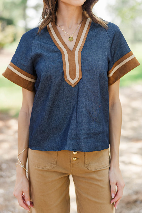 THML: Everyday Gathering Blue Denim Blouse