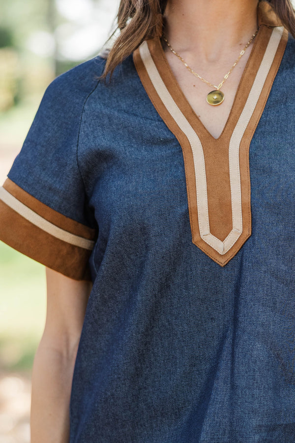 THML: Everyday Gathering Blue Denim Blouse