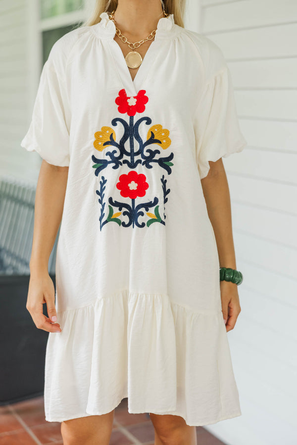 Feels Like A Dream Cream Embroidered Babydoll Dress