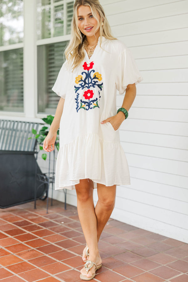 Feels Like A Dream Cream Embroidered Babydoll Dress