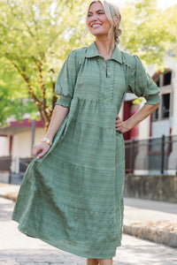 Autumn Muse Olive Textured Midi Dress
