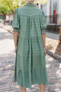 Autumn Muse Olive Textured Midi Dress