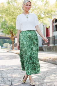 Autumn Muse Olive Floral Midi Skirt