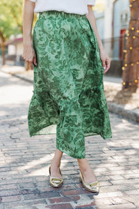 Autumn Muse Olive Floral Midi Skirt