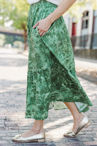Autumn Muse Olive Floral Midi Skirt