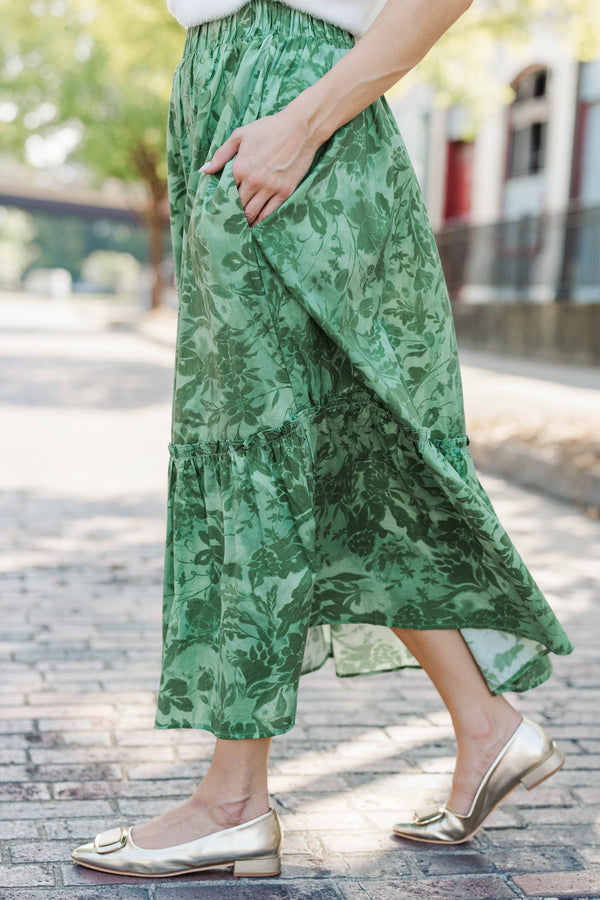 Autumn Muse Olive Floral Midi Skirt