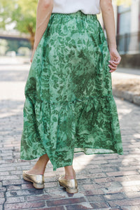 Autumn Muse Olive Floral Midi Skirt