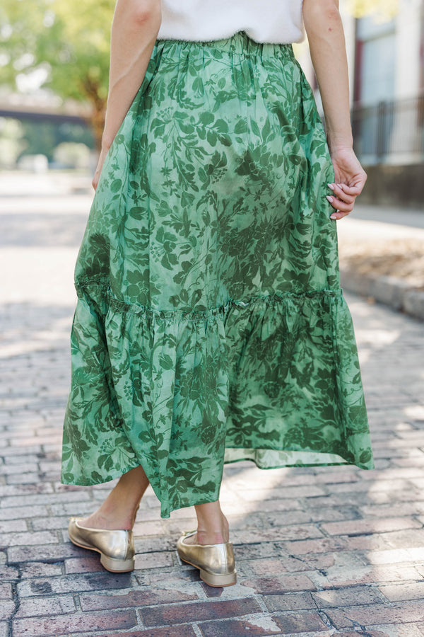 Autumn Muse Olive Floral Midi Skirt