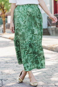 Autumn Muse Olive Floral Midi Skirt