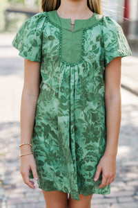 Girls: Autumn Muse Olive Floral Dress