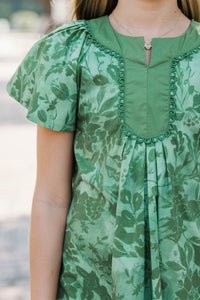 Girls: Autumn Muse Olive Floral Dress