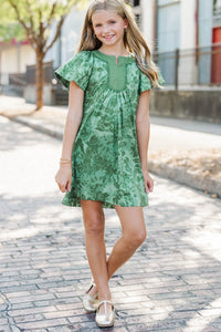 Girls: Autumn Muse Olive Floral Dress