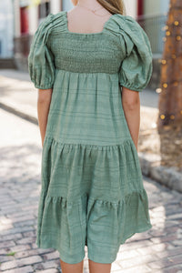 Girls: Autumn Muse Olive Textured Midi Dress