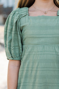 Girls: Autumn Muse Olive Textured Midi Dress
