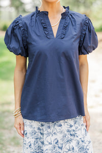 Gathered Together Navy Blue Blouse