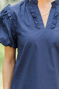 Gathered Together Navy Blue Blouse