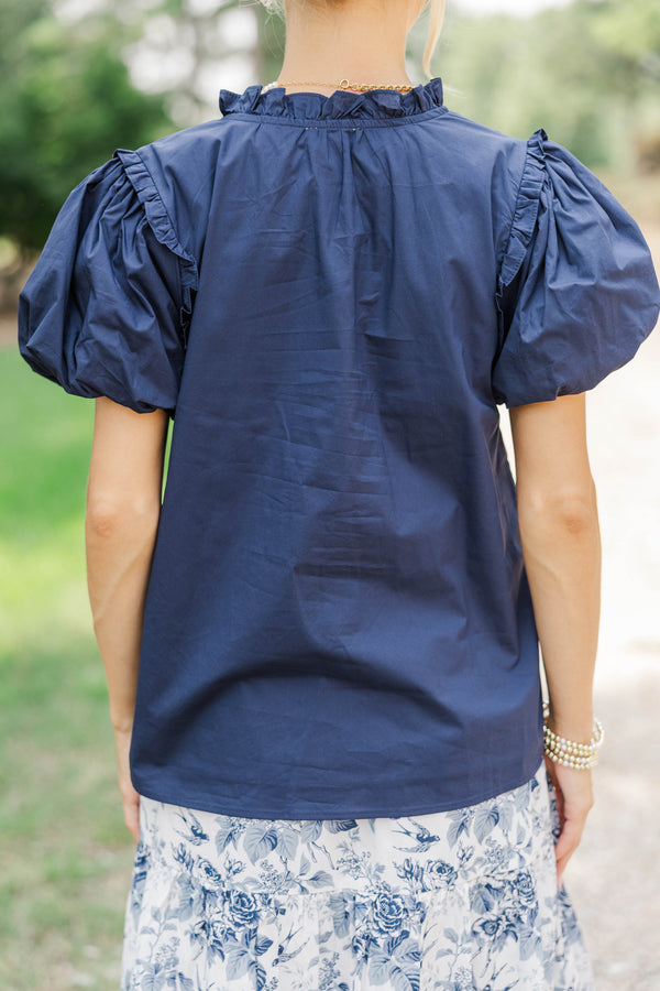 Gathered Together Navy Blue Blouse