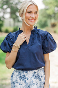 Gathered Together Navy Blue Blouse
