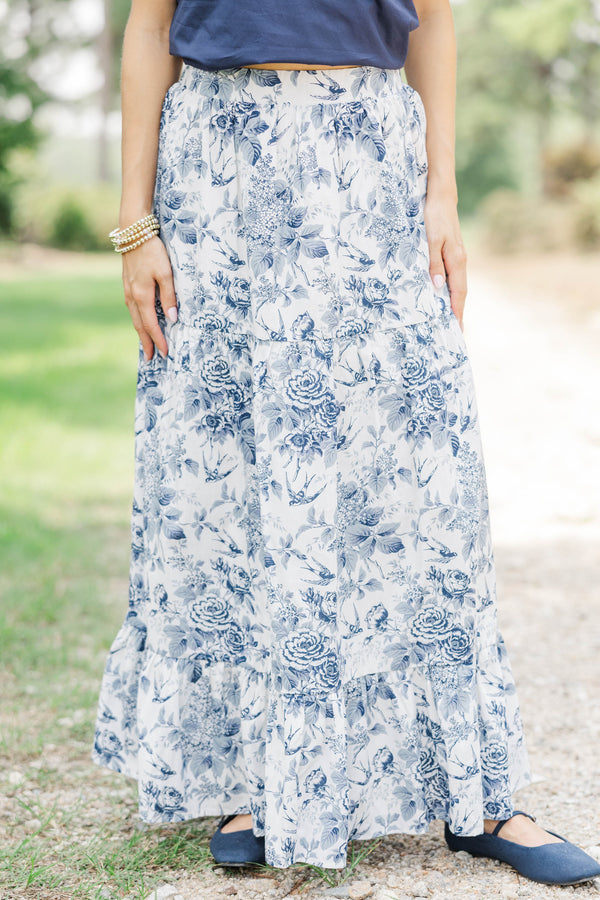 Gathered Together Navy Toile Maxi Skirt