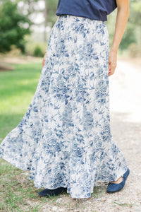 Gathered Together Navy Toile Maxi Skirt