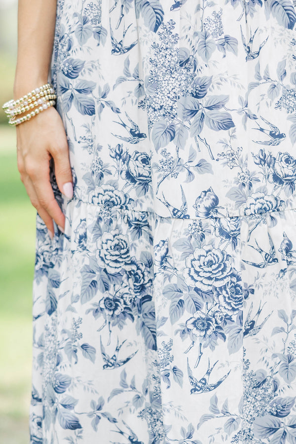 Gathered Together Navy Toile Maxi Skirt