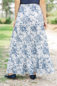 Gathered Together Navy Toile Maxi Skirt
